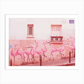 Pink Flamingos Street Art Art Print