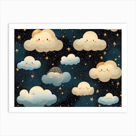 Seamless Cartoon Clouds Pattern Art Print