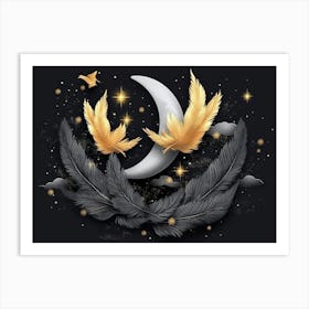 Moon And Feathers Art Print