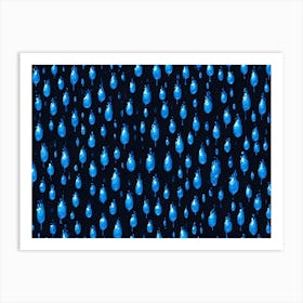 Seamless Pattern Of Blue Droplets On Black Background Art Print