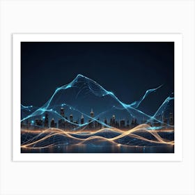 Abstract Image Of A City Skyline With Glowing Blue Lines, Representing A Futuristic Metropolis Art Print