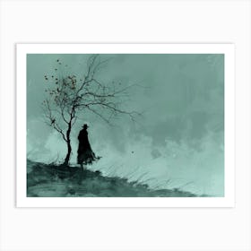 Man Walking By A Tree Art Print