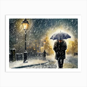 Man Walking In The Snow Art Print