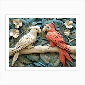 Beautiful Parrot 3d Relief Art Art Print