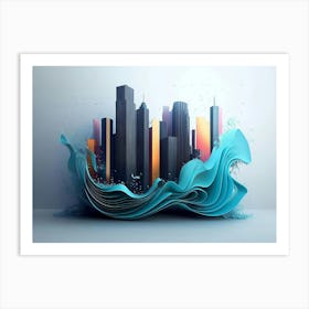 3d Skyline Waves Art Print