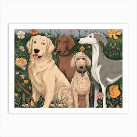 Dogs And Flowers : William Morris Inspired Dogs Collection 3 Art Print