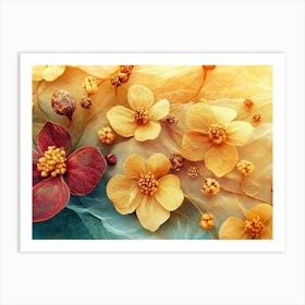 Golden Floral Background, Abstract Vintage Flower Design, Gold Nature Floral 3 Art Print