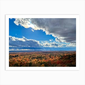 Cumulus Clouds Towering High Above A Serene Autumnal Landscape Sunlight Piercing Through Overcast S (4) Art Print