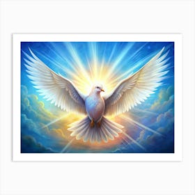 White Dove In Flight With Glowing Light Art Print