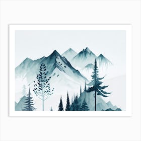 Mountain And Forest In Minimalist Watercolor Horizontal Composition 447 Art Print