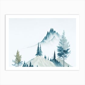 Mountain And Forest In Minimalist Watercolor Horizontal Composition 113 Art Print