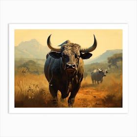 African Buffalo Herd Realism 1 Art Print