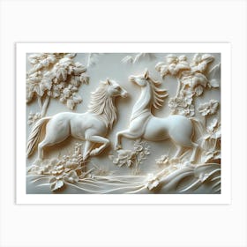 3d Horses In The Marble Art Print