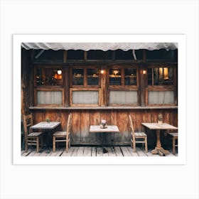 Cafe With Wooden Tables And Chairs Art Print