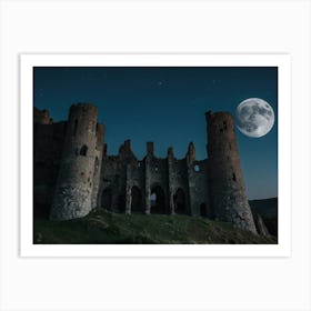 Full Moon Over Castle Art Print