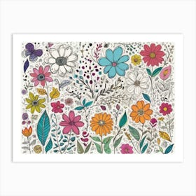 Flowers On A White Background 1 Art Print