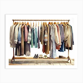 Watercolor Illustration Of A Clothes Rack With Clothes Art Print