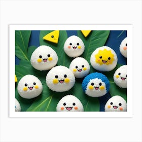 Smiling Rice Balls With A Sun And A Cloud Design 1 Art Print