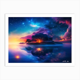 A Lost Island Group with vivid Colors and cosmic Lights Art Print