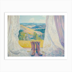 Cowboy Boots At Mountain Painting Art Print