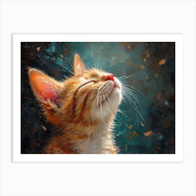 Whiskered Masterpieces: A Feline Tribute to Art History: Cat Looking Up 1 Art Print