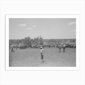 Untitled Photo, Possibly Related To Horses In The Corral, Cowboy Has Just Roped One Of Them, Cattle Ranch Near Art Print