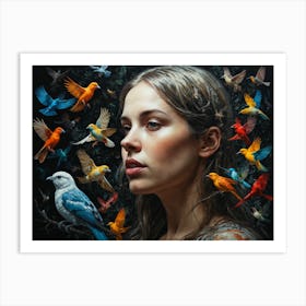 Girl With Birds Art Print