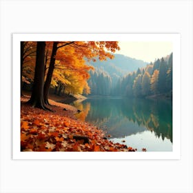 Autumn Leaves In A Lake Art Print