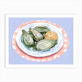 A Plate Of Artichokes, Top View Food Illustration, Landscape 2 Art Print