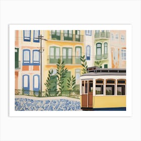 Lisbon Portugal Tram Landscape Watercolour Art Print