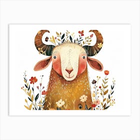 Little Floral Ram 2 Art Print