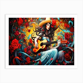Witch And Music 2- Mystical Girl With Guitar Art Print