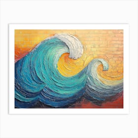 Colorful Artwork Texture Abstract Art of a Wave Artwork on a Red Brick Art Print