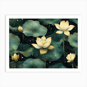 Seamless Lotus Leaf Pattern, Textured Background 1 Art Print