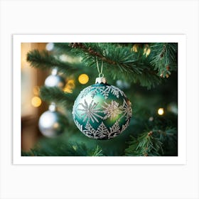 A Meticulously Detailed Geometrical Bauble Delicately Poised On The Thin Frost Dusted Branches Of Art Print