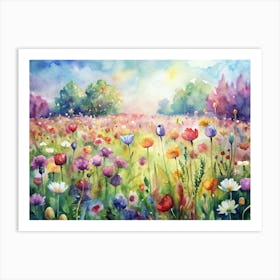 Watercolor Painting Of A Wildflower Meadow Art Print