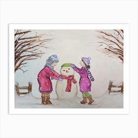Ethel And Sue Build A Snowman Art Print