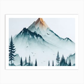 Mountain And Forest In Minimalist Watercolor Horizontal Composition 143 Art Print