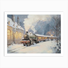 Winter Christmas Train Art Print