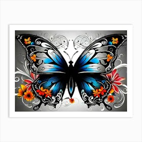 Butterfly With Flowers 3 Art Print