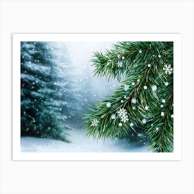 Evergreen Branch Adorned With Glistening Snowflakes Captures The Essence Of Winters Magic Holly (3) Affiche