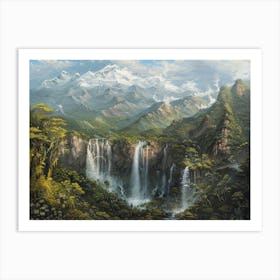 Waterfalls In The Mountains 2 Art Print