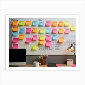 Calendar Brimming With Multicolored Post It Notes Varying Sizes Each Inscribed With Urgent Reminde (1) Art Print