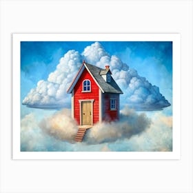 Red House Floating On A Cloud Art Print