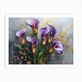 Gold Plated Purple Calla Lily Flowers Art Print