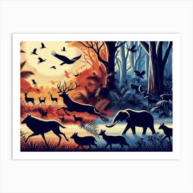 Wild Animals In Three Tone Abstract Poster 1 Art Print
