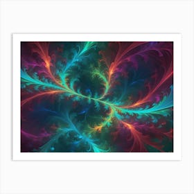 A Colorful, Abstract Design Of Swirling, Feathery Shapes That Resemble Leaves Or Flames Art Print