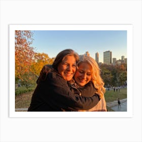 Best Friends Embracing In A Warm Hug Their Smiles Radiant Against The Backdrop Of A Bustling Urban 2 1 Art Print