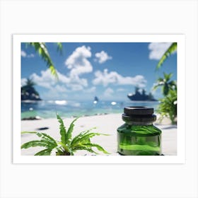 Bottle Of Essential Oil On The Beach Art Print