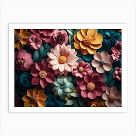 Colorful 3d Floral with Flowers Art Print